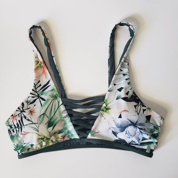 Tinibikini Swim Reversible Green White & Black Floral Botanical Bikini Swimsuit - Picture 5 of 12